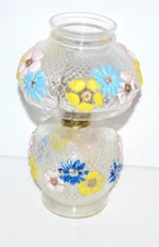 Vtg  Miniature oil Lamp Floral COSMOS Pattern flaws  clear glass