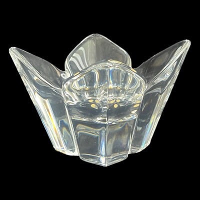 Orrefors Crystal Art Glass Sweden Lars Hellsten Lotus 4 Petal Bowl 3x5'' Marked