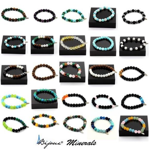 Bracelet Kyanite Green From Brazil + Beads Black Onyx Matt + Wood 8 Mm. Made E - Picture 6 of 7