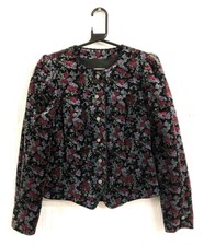 Vintage Distler Trachten Bavarian Floral Pattern Velvet Collarless Jacket Size 6