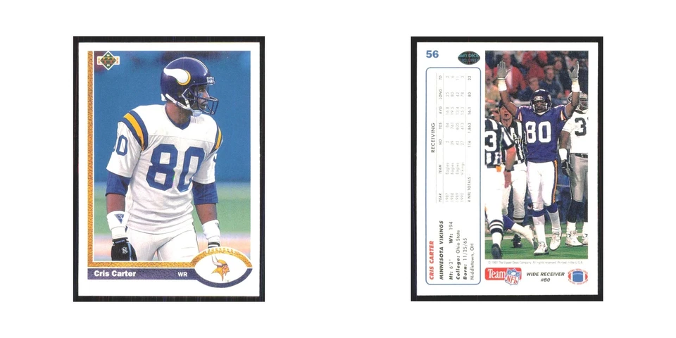 1991 Upper Deck Cris Carter Vikings #56 - Image 3 of 3
