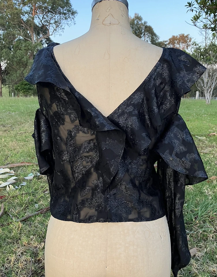 H&M Lurex Cold Shoulder Bustier Button Through Top Black Size 10/Small - Image 2 of 4