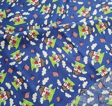 Vtg Cotton Fabric Patriotic, House's Flags On Blue, JoAnn Fabrics, 3 Yds, NEW