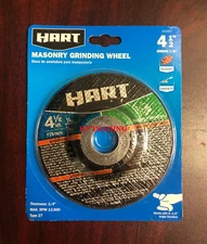 HART 4-1/2" MASONRY GRINDING WHEEL 1/4" Thick 13500 RPM Type 27 Angle Grinder