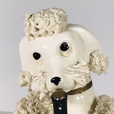 Vintage White Spaghetti Poodle Playing Clarinet 5.25" Tall Japan