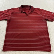 Nike Golf Polo Shirt Mens XL Red Dri Fit Lightweight Casual Striped Print