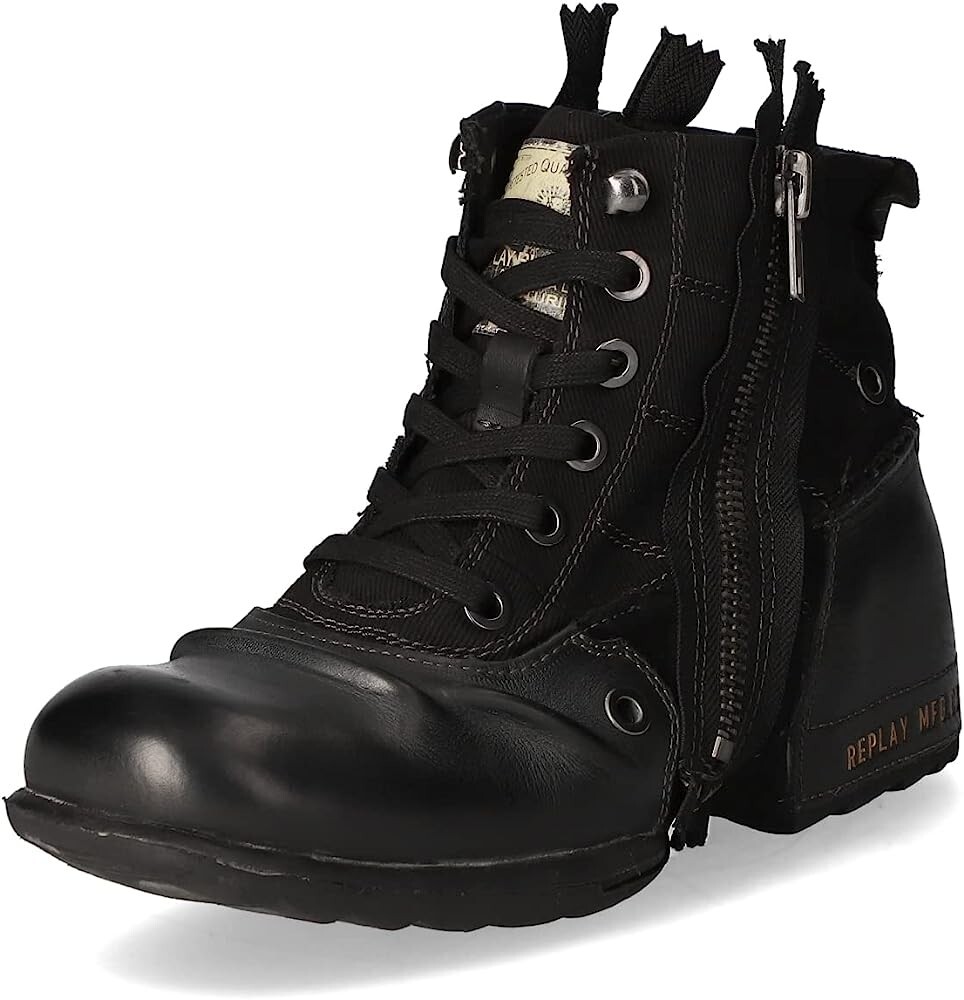 Replay Clutch Men’s Lace Up Clutch Biker Leather Boot In Black Size UK 8 EU 42 eBay
