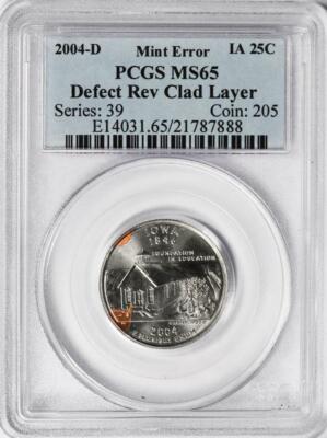 2004 D PCGS MS65 Defective Clad Layer Iowa Quarter Mint Error Rare