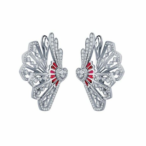 Unique Round White 2.48CT Simulated Sapphire Rubies Beautifully Handmade Earring - Picture 5 of 9