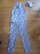 CARLISLE SILK PURPLE MEDALLION 3 PC. HIGH WAISTED ANKLE LENGTH PANT SUIT 4 US