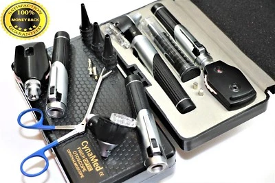 CYNAMED USA Incredible Premium LED Diagnostic Set Otoscope Ophthalmoscope Fiber Optic+Forcep