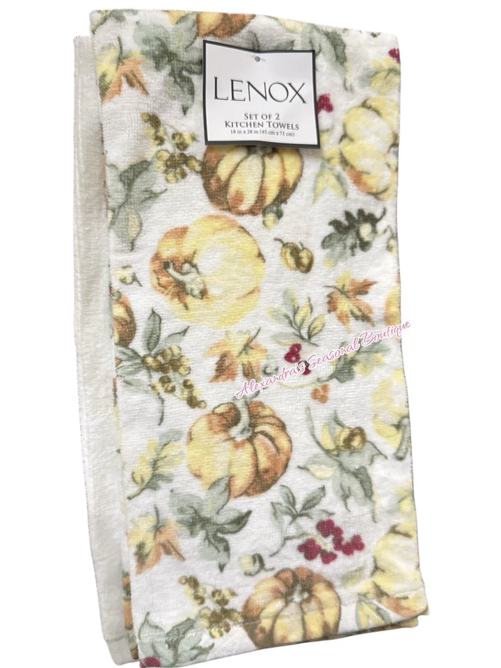 2 LENOX Pumpkin Meadow Kitchen Towels Thanksgiving Pumpkins Country Cottage Fall - Image 2 of 4