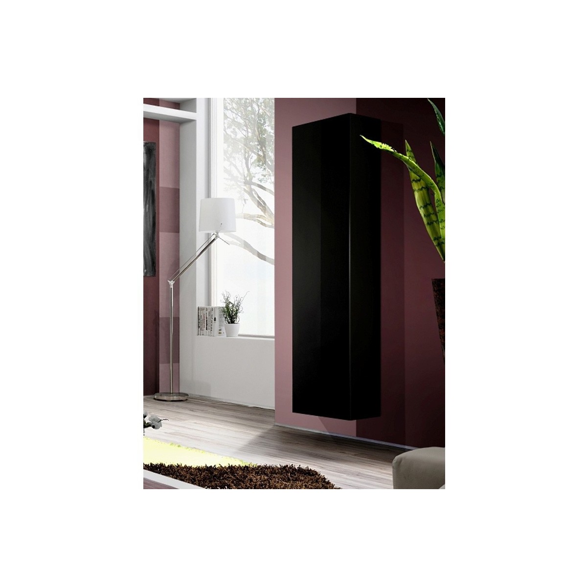 Vitrine murale design Fly A1 170cm noir avec étagères verre