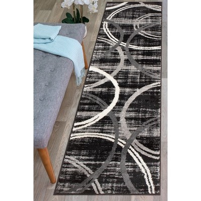 Rugshop Kitchen Rugs Contemporary Abstract Circles Design Black Runner Rug 2x7