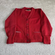 Vtg Cardigan Varsity Letterman Button Front Red Wool Sweater 21x23