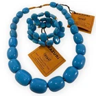 Kazuri Blue Stone Bead Necklace Bracelet Set Vintage Made in Kenya Tags