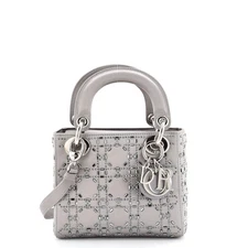 Christian Dior Lady Dior Bag Crystal Embellished Cannage Quilt Satin Mini