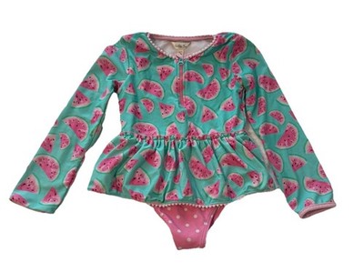 Matilda Jane Girls Size 6 Watermelon Print Long Sleeve One Piece Swimsuit Pom