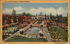 Sunken Gardens Lambert Gardens Portland Oregon vintage postcard v530