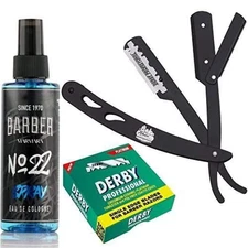 The Shave Factory Straight Edge Razor Kit (Black/Barber No22 50ml Cologne / 100