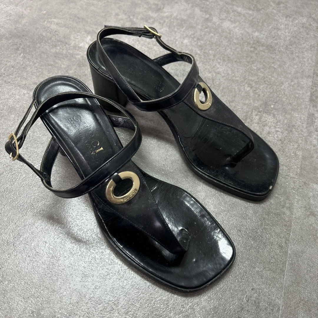 GUCCI Mules Sandales Talon Cuir Noir EU 36 Du Japon 0072558K Authentique