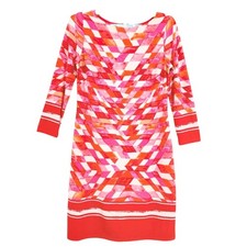 Vince Camuto Women's 3/4 Sleeve Zip Back Lined Geometric Print Red Dress Size 4