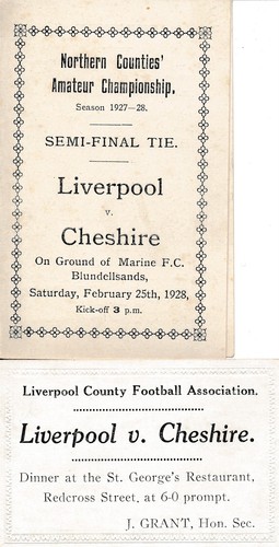 MARINE - Liverpool v Cheshire (Amateure) 1928 - Programm der Arrangements