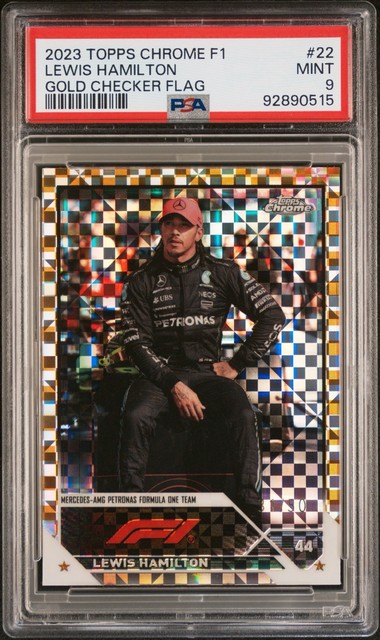 2023 Topps Chrome Formula 1 Lewis Hamilton #22 /50 Gold Checker Flag PSA 9