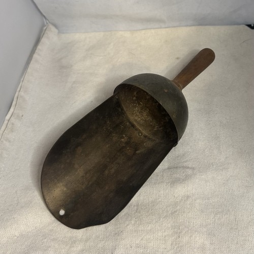 Vintage Brass Scoop Wood Handle Rustic Grain Sugar Shovel Hole For Hanging 9”