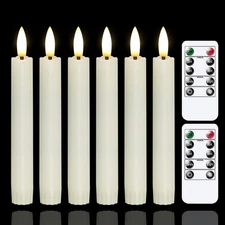Battery Operated Flameless Taper Candles with Two Remote Timer 6.4"LED 3D-Wick