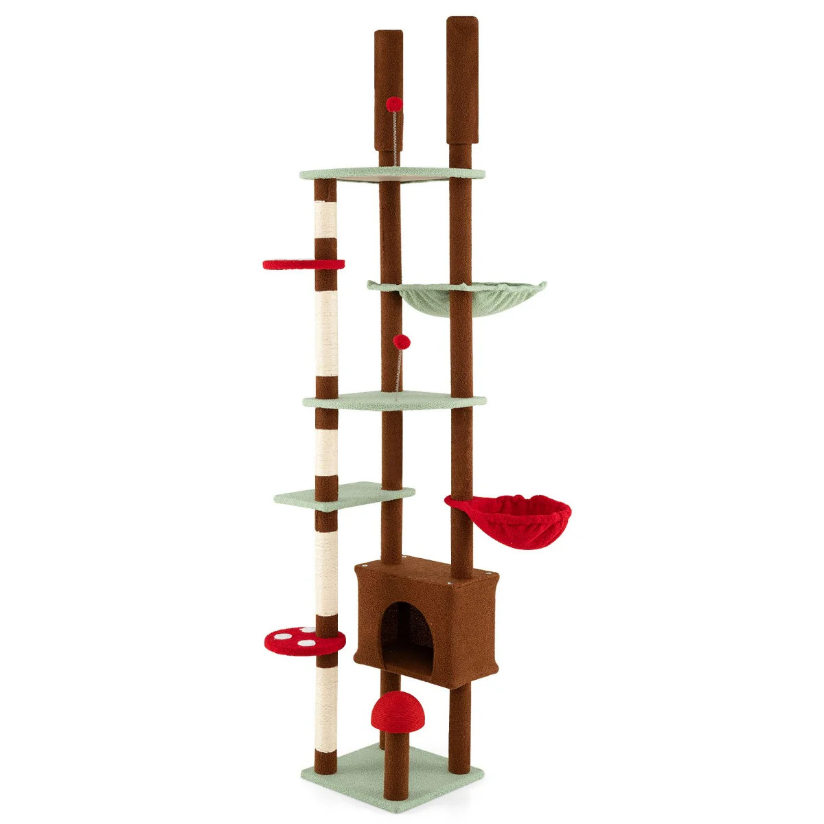 Arbre à chat réglable de 207 à 277 cm avec grand condo et hamac gris clair pour félin
