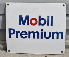 Vintage Porcelain Mobil Oil Premium Gas Gasoline Advertising Pump Plate Sign