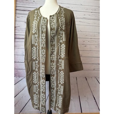 JW Johnny Was Workshop Duster Cardigan Large Tulia Embroidered Boho Jacket