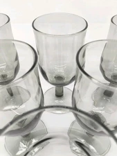 Vtg Set Of 6 Swedish Modern Smoke Goblets By Duz Crystal 6.5” Optic Swirl Gray