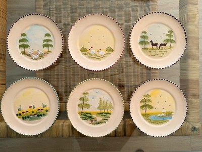 Rare Lot 6 Antique LAMAS Pottery Plates Italy