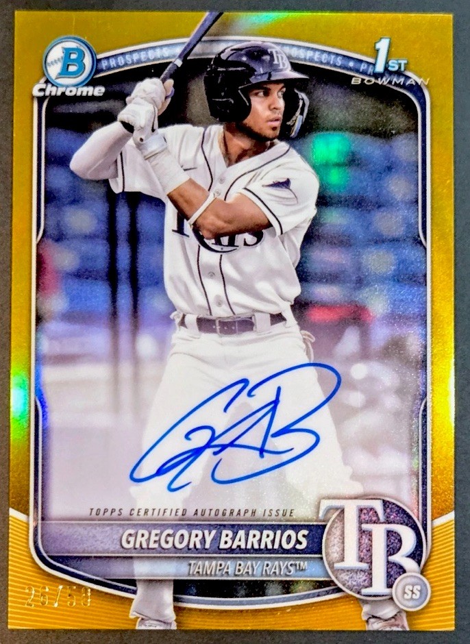 Gregory Barrios 2025 Bowman Chrome 1st Gold Refractor Auto #CPA-GB /50