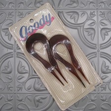 GOODY 2 Chignon Hair Pins Faux Tortoise Plastic Vintage 1993 New In Pkg Made USA