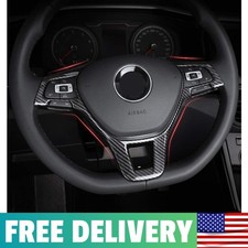 Carbon Fiber Steering Wheel Cover Sequins Frame Trim Emblem For Vw Volkswagen