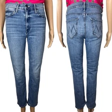 Mother The Mid Rise Dazzler Ankle Stretch Straight Leg Jeans Medium Wash Size 28