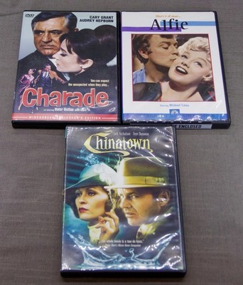 Lot of 3 DVDs   Chinatown (1974), Charade (1963), Alfie (1966)   Like New, EUC