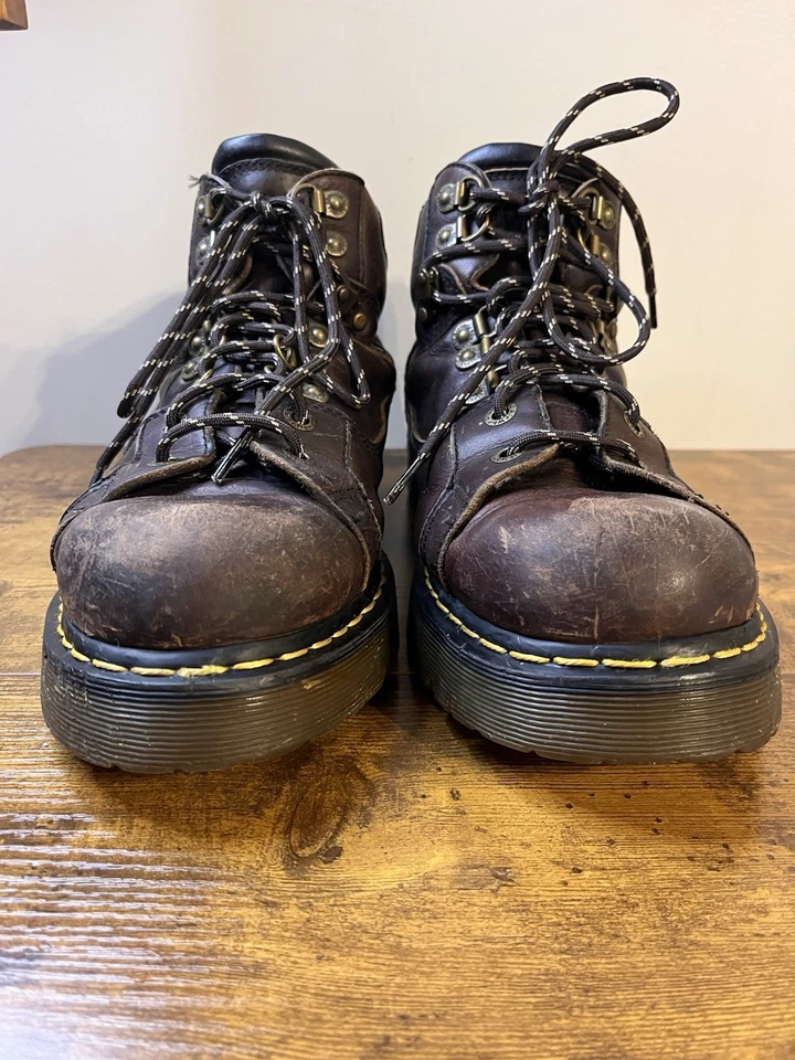 Винтажный Y2K Dr Martens DMs мужской 13 мотоциклиста боя коричневые кожаные ботинки - Изображение 3 из 4