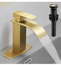 Hoimpro Brushed Gold Waterfall Spout Single Hole Bathroom Faucet, Stainless