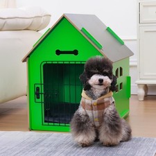 Small Dog Cat Indoor House Cozy Wooden Air Vents Elevated Floor Green