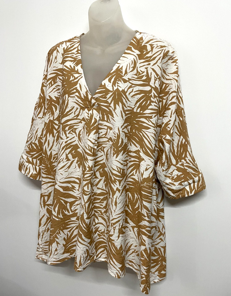 Willow Tree Top Blouse Tunic PLUS Size 20 22 Cotton Blend Half Sleeve Ivory Tan