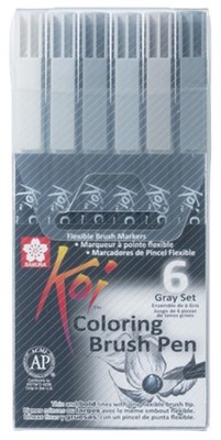6 SAKURA Pinselstift Koi Coloring Brush, 6er Etui, grau