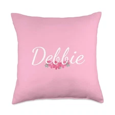Custom Gift Personalized Name Flowers Floral Pink Throw Pillow