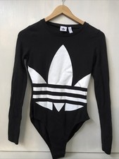Adidas Women's Trefoil Logo Bodysuit Black Long Sleeve Casual Top Tee Shirt XS