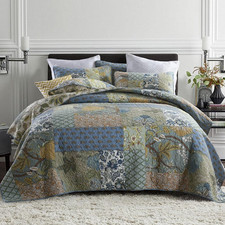 Cotton Bedspread Bedding Coverlet Quilt Sets, Reversible Vintage Branch Floral B