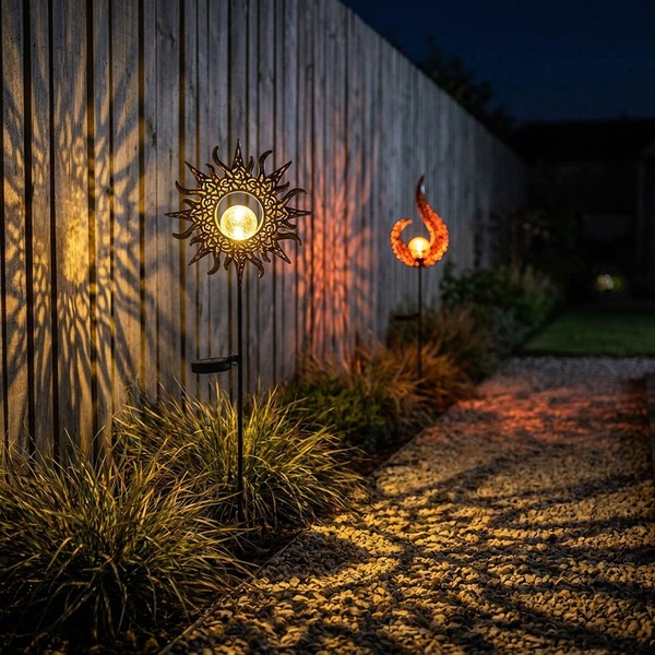Steckleuchte Solarlampe AußEn Erdspieß Gartendeko Sonne Flamme Glas Kugel Led 2X-image