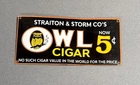 VINTAGE 16” OWL CIGAR TOBACCO PORCELAIN SIGN CAR GAS TRUCK OIL MOTORCYCLE